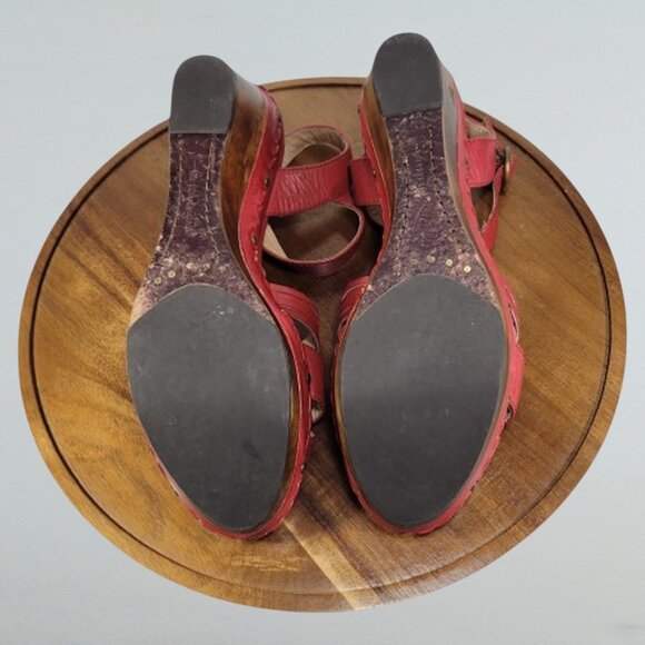 Frye Carlie Red Leather Platform Sandals – Huarache Wedge Boho Size 9M - Picture 7 of 7